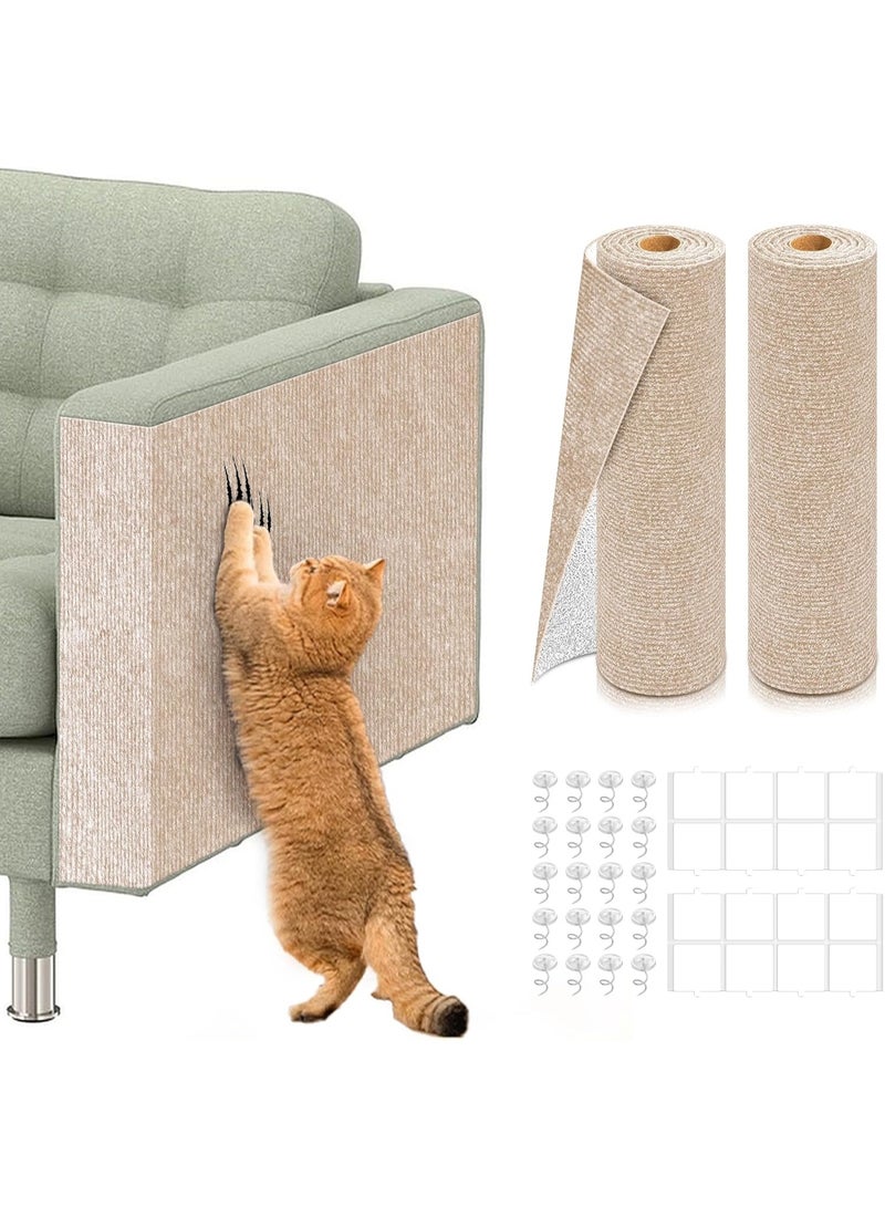 2PCS 39.4"x15.8" Self-Adhesive Cat Scratch Mats – Trimmable DIY Cat Scratcher Pads for Couch, Wall, Doors & Furniture Protection, Durable Anti-Scratch Cover for Cat Towers & Replacement Pads (Beige) - Image 1